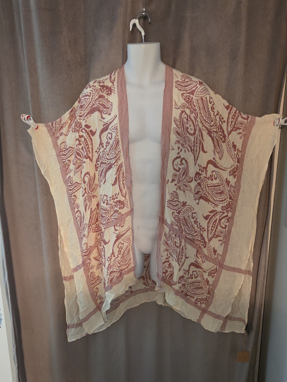 NWT Tom & Eva One Size Cream and Dusty Rose Paisley-Print Open Kimono Tunic